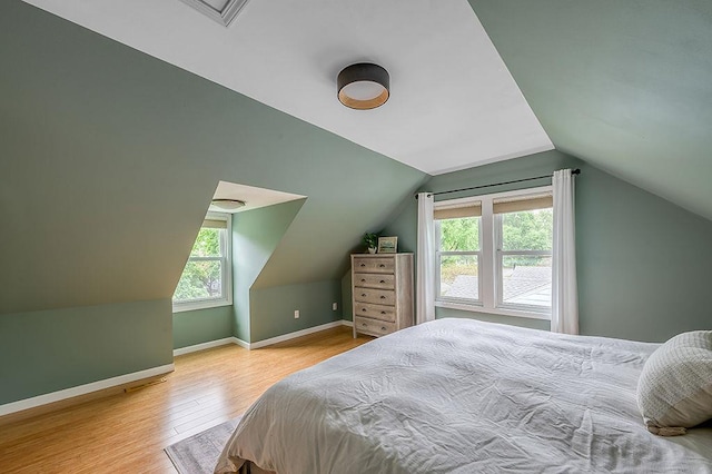 201 N Hillside Ter, Madison, WI 53705 - bedroom featuring multiple windows, wood finished floors, lofted ceiling, and baseboards