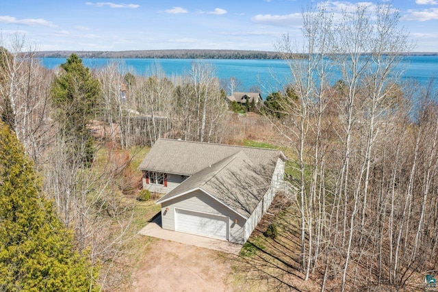 drone / aerial view featuring a water view