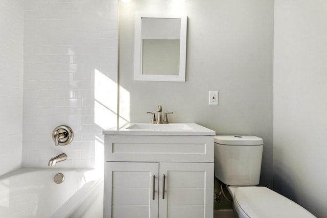 full bathroom with vanity, toilet, and washtub / shower combination