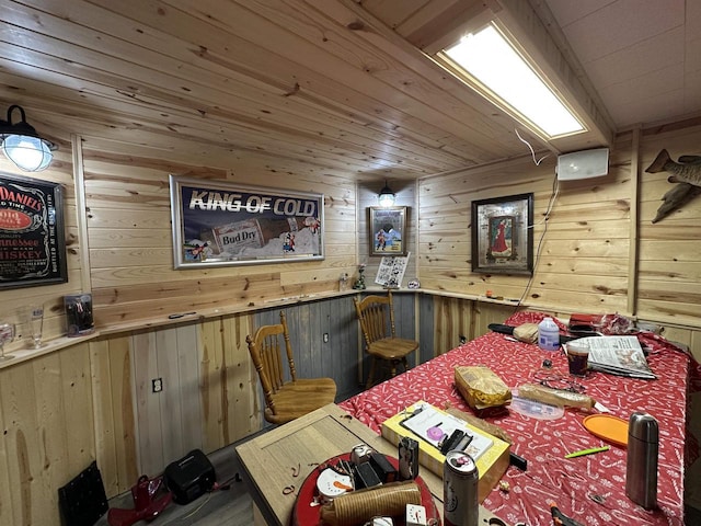 bar with wood ceiling and wooden walls