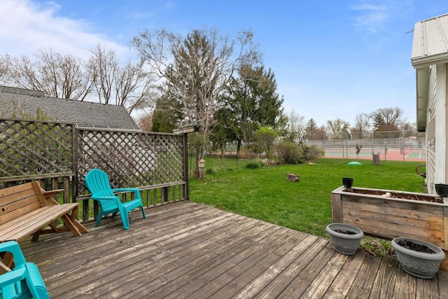 wooden deck with fence private yard and a lawn
