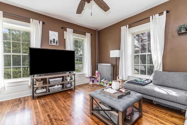 320 W Harrison St, Shullsburg, WI 53586 - living area featuring ceiling fan, hardwood / wood-style flooring, and plenty of natural light