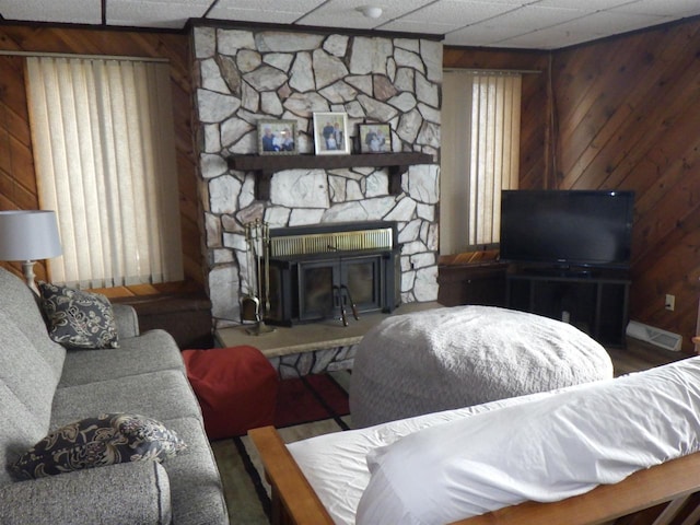 N2646 Rustic Cir, Clintonville, WI 54929 - living room featuring wooden walls