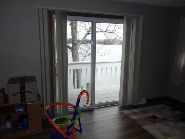 N2646 Rustic Cir, Clintonville, WI 54929 - rec room featuring a water view and wood finished floors
