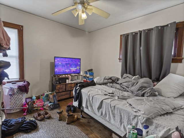 2753 N 60th St Unit 2755, Milwaukee, WI 53210 - bedroom with crown molding, wood finished floors, and a ceiling fan