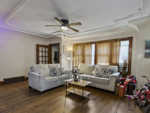 2753 N 60th St Unit 2755, Milwaukee, WI 53210 - living area featuring ceiling fan, hardwood / wood-style flooring, a textured wall, and visible vents