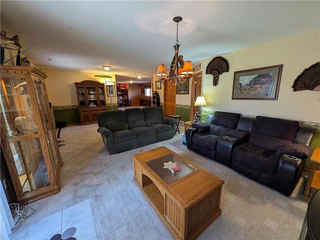 1380 101st Cir, Amery, WI 54001 - living area featuring light carpet and a chandelier