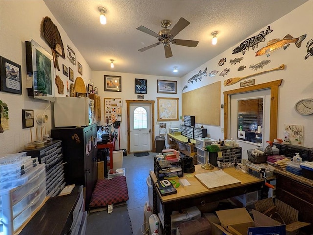 1380 101st Cir, Amery, WI 54001 - office with ceiling fan and a textured ceiling