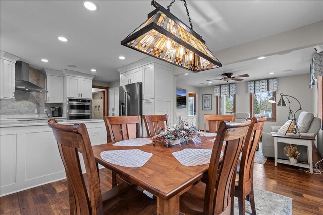 1430 Park Ave, West Bend, WI 53090 - dining room featuring recessed lighting, dark wood-style flooring, and ceiling fan