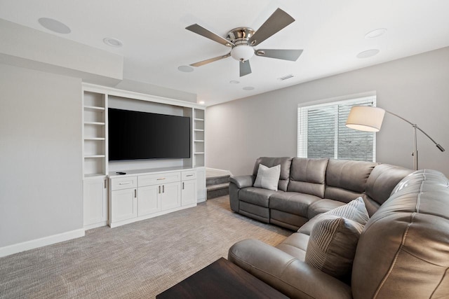 1430 Park Ave, West Bend, WI 53090 - living room with a ceiling fan, baseboards, light colored carpet, and recessed lighting