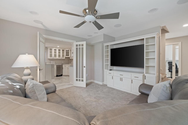 1430 Park Ave, West Bend, WI 53090 - living area with a ceiling fan, baseboards, recessed lighting, and light colored carpet