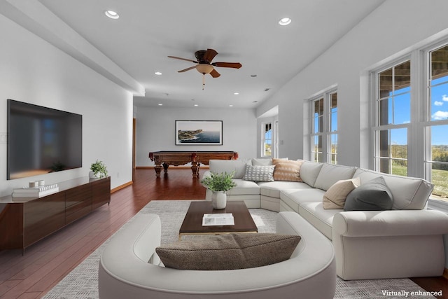580 S Stone Ridge Dr, Lake Geneva, WI 53147 - living room featuring healthy amount of natural light, a ceiling fan, hardwood / wood-style floors, and recessed lighting