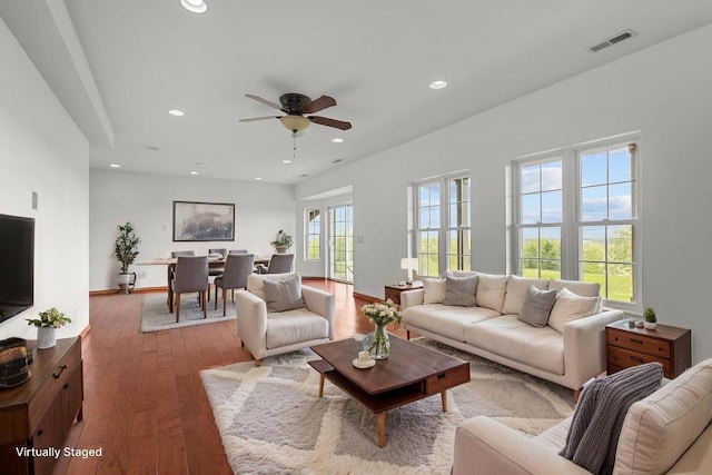 580 S Stone Ridge Dr, Lake Geneva, WI 53147 - living area featuring hardwood / wood-style flooring, a ceiling fan, and recessed lighting
