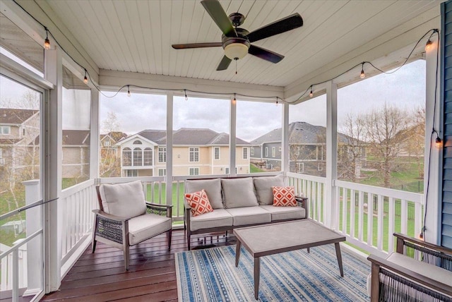824 Richard Way, Waunakee, WI 53597 - sunroom with a ceiling fan and an outdoor hangout area