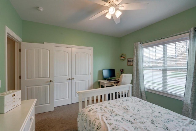 824 Richard Way, Waunakee, WI 53597 - bedroom with carpet flooring, a closet, and ceiling fan