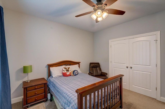 824 Richard Way, Waunakee, WI 53597 - bedroom with carpet flooring, baseboards, a closet, and a ceiling fan