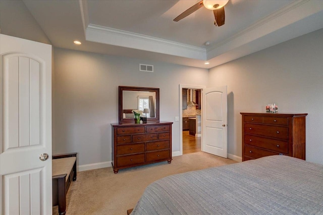 824 Richard Way, Waunakee, WI 53597 - bedroom with a raised ceiling, ornamental molding, light carpet, recessed lighting, and baseboards