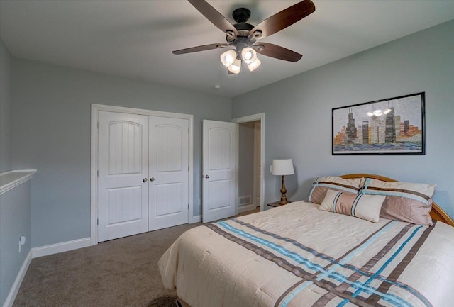 824 Richard Way, Waunakee, WI 53597 - carpeted bedroom featuring a closet, baseboards, and ceiling fan