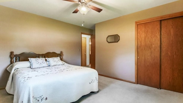 3710 Mcelroy St, Eau Claire, WI 54701 - bedroom with light colored carpet, baseboards, a closet, and a ceiling fan