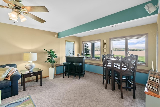 W11055 Eagle Dr, Lodi, WI 53555 - carpeted dining space featuring baseboards and ceiling fan