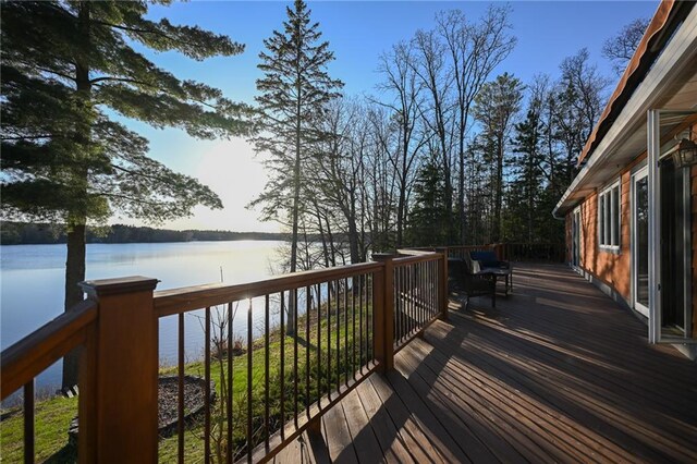 W5937 Ross Rd, Trego, WI 54888 - wooden deck featuring a water view