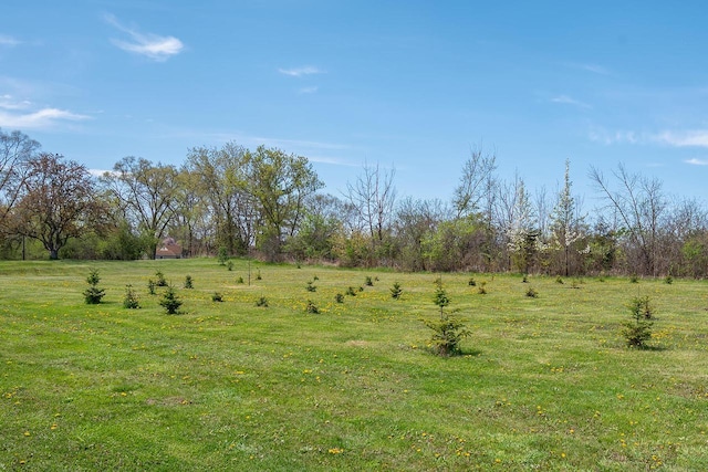 view of green lawn with a view of countryside