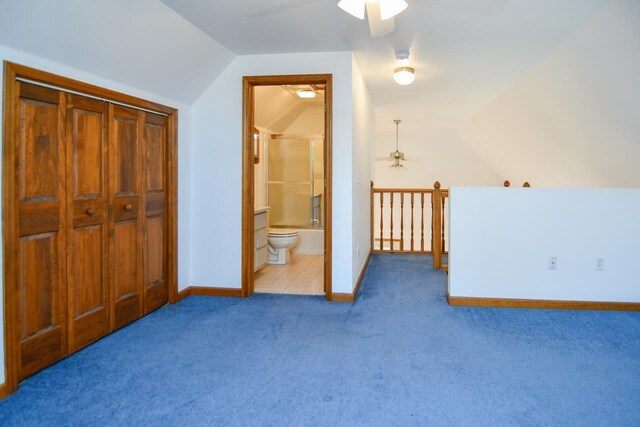 6615 Birchwood Shores Ln, Oconto Falls, WI 54154 - bonus room featuring ceiling fan, lofted ceiling, carpet flooring, and baseboards