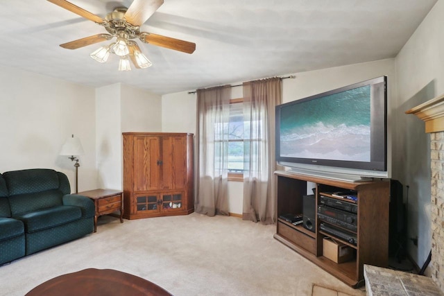 7938 E Hwy 59, Milton, WI 53563 - living room featuring light carpet and a ceiling fan
