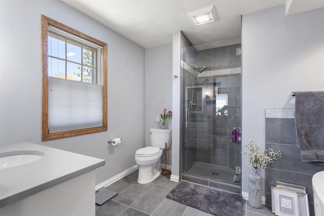 37 Pheasant Ct, Appleton, WI 54915 - bathroom featuring toilet, baseboards, a shower stall, and tile patterned floors