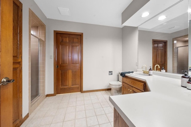 2108 Lawrence Dr, De Pere, WI 54115 - full bathroom with a shower stall, toilet, tile patterned flooring, and recessed lighting