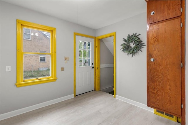 entrance foyer with light wood-style floors and baseboards