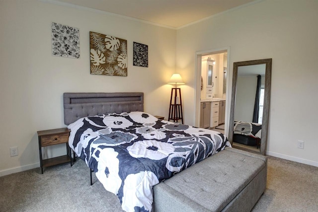 W5977 Lakeview Dr, Montello, WI 53949 - carpeted bedroom featuring crown molding, baseboards, and ensuite bathroom