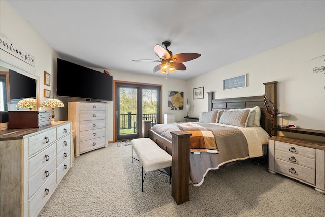 3271 Bay Hill Rd, Port Washington, WI 53074 - bedroom with access to exterior, light colored carpet, and ceiling fan