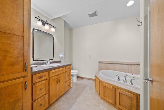 3271 Bay Hill Rd, Port Washington, WI 53074 - bathroom featuring toilet, a bath, vanity, and baseboards