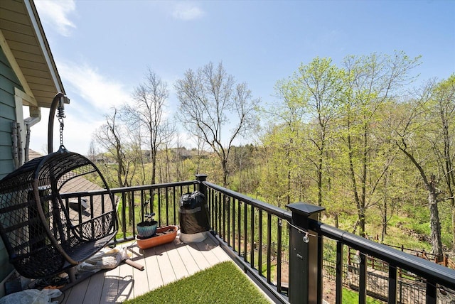 3271 Bay Hill Rd, Port Washington, WI 53074 - wooden deck with a wooded view