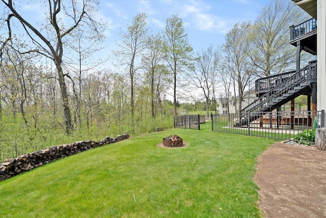 3271 Bay Hill Rd, Port Washington, WI 53074 - view of yard with stairs and a fire pit