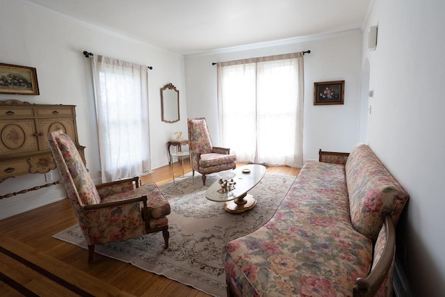 395 Lake St, Green Lake, WI 54941 - living area featuring wood finished floors, healthy amount of natural light, and crown molding