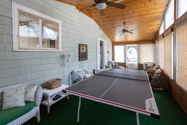 395 Lake St, Green Lake, WI 54941 - game room with a ceiling fan, lofted ceiling, and wooden ceiling