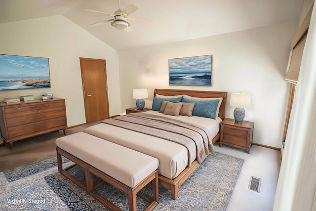 2415 Walnut Grove Ct Unit B, Brookfield, WI 53005 - bedroom featuring vaulted ceiling and ceiling fan