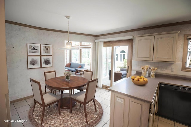 2415 Walnut Grove Ct Unit B, Brookfield, WI 53005 - dining room with light tile patterned flooring, crown molding, and baseboards