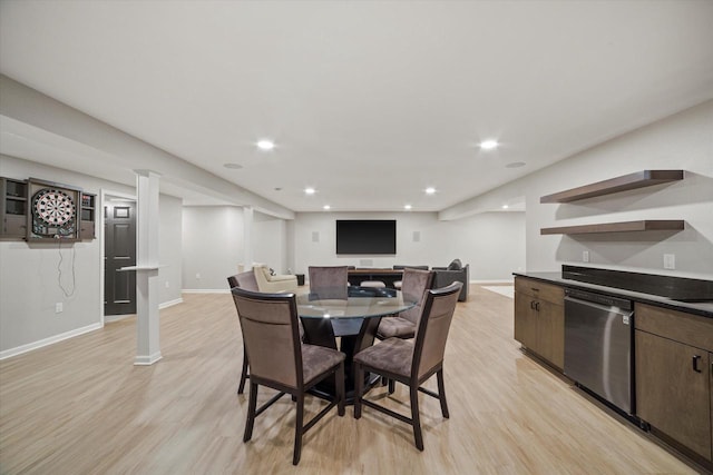 135 Emerald Dr, Mount Pleasant, WI 53406 - dining area featuring light wood finished floors, baseboards, and recessed lighting