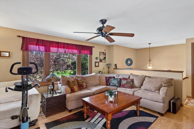 1971 W Bender Rd, Glendale, WI 53209 - living room featuring wood finished floors and ceiling fan