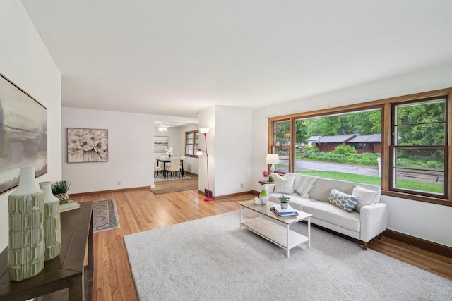 6013 Gateway Grn, Monona, WI 53716 - living room with wood finished floors, baseboards, and ceiling fan