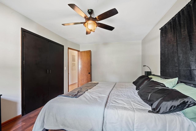 841 Legion Dr, Twin Lakes, WI 53181 - bedroom featuring dark wood-type flooring and a ceiling fan