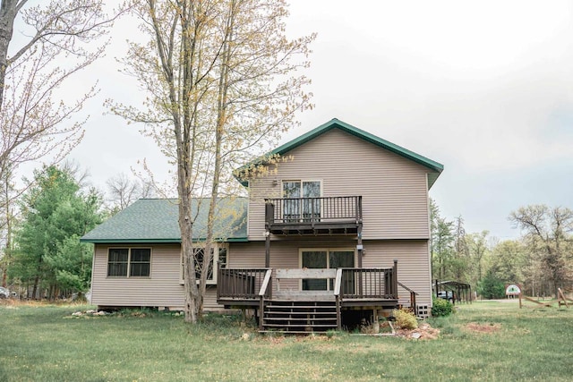 1983 US Highway 2, Florence, WI 54121 - back of house with a balcony, a yard, and a wooden deck