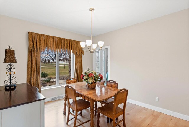 W4344 Carl Dr, Fond Du Lac, WI 54937 - dining area with a chandelier, light wood finished floors, and baseboards