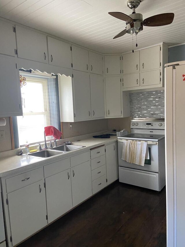 1040 N 1st St, Wisconsin Rapids, WI 54494 - kitchen featuring white appliances, a sink, ceiling fan, and light countertops