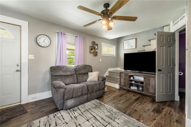 719 Huebsch Blvd, Eau Claire, WI 54701 - living room with a ceiling fan, wood finished floors, and baseboards