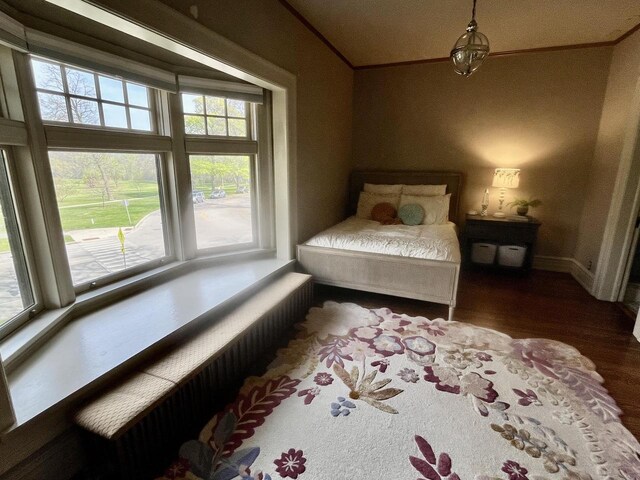 2701 N Lake Dr, Milwaukee, WI 53211 - bedroom with multiple windows, wood finished floors, crown molding, and baseboards