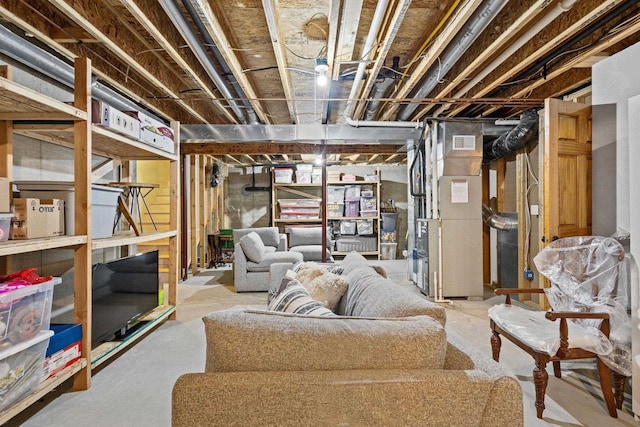 unfinished basement with heating unit